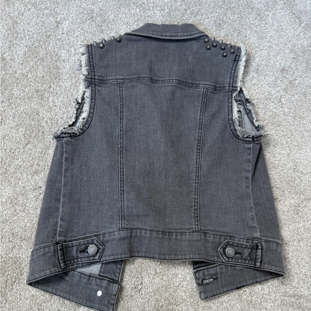 BP Women’s Gray Grey Denim Rock Rocker Biker Moto Studded Vest Jacket XS - Picture 4 of 4